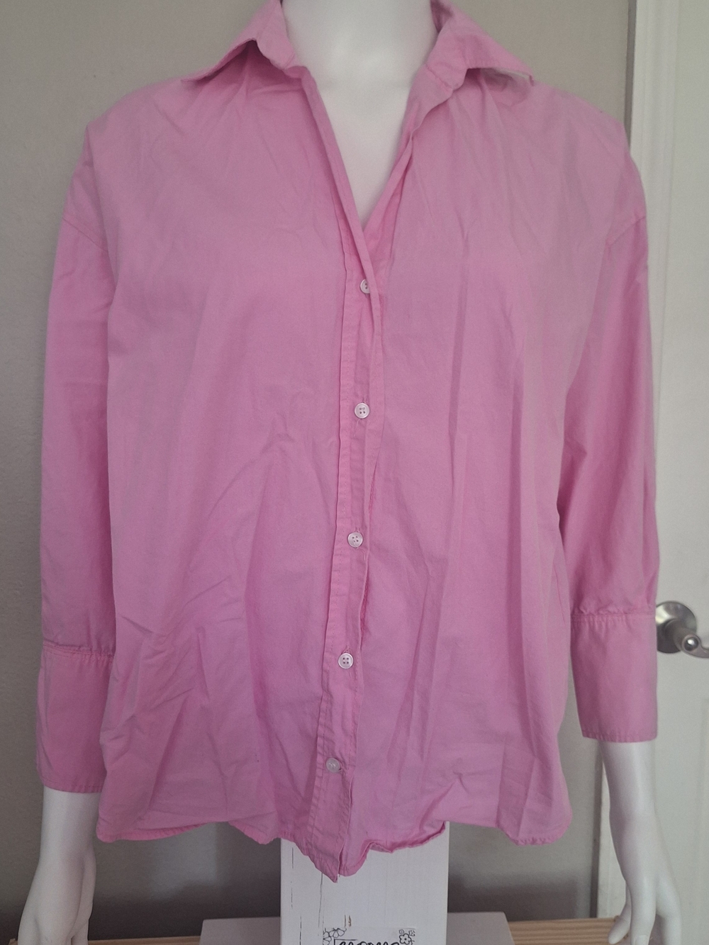 Zara Pink 3/4 Sleeve Button Up Shirt Size XL
